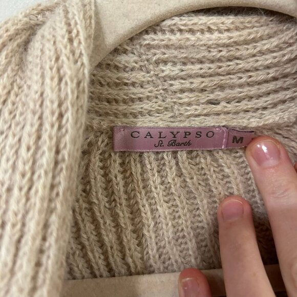 Calypso St Barth 100% Baby Alpaca Heavy Knit Ivory Beige Cream Cardigan Sweater - Picture 4 of 7